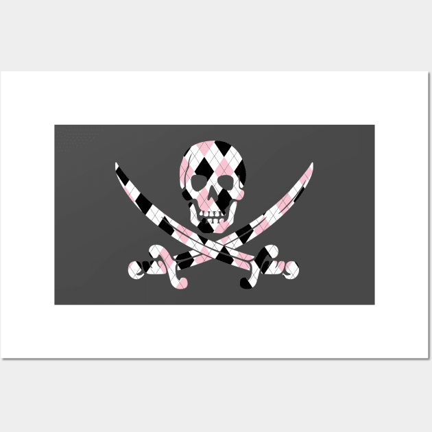 Skull and Crossbones Pink and Black Argyle Wall Art by FandomTrading